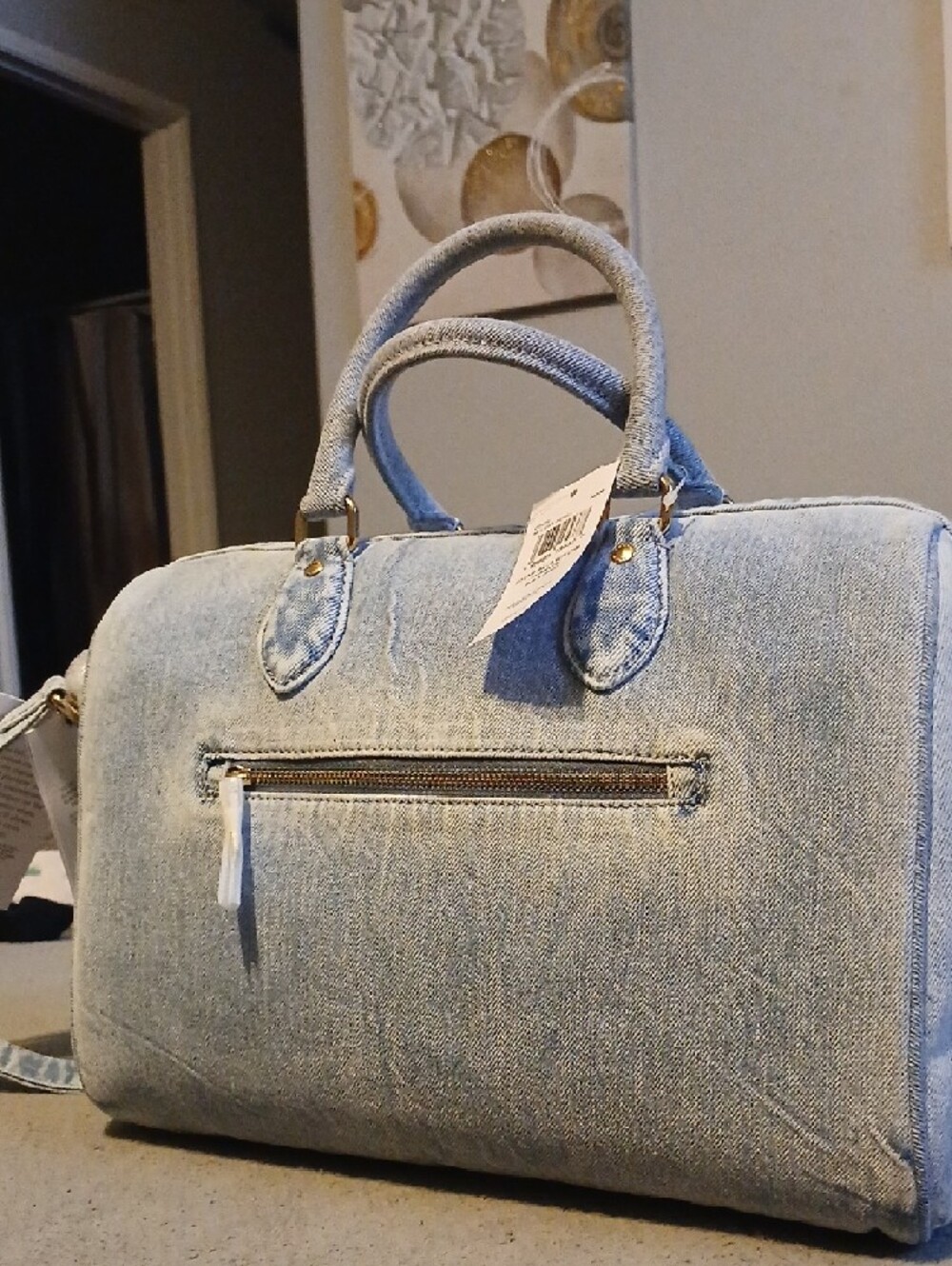 Coach Light Denim Satchel with Red Heart Charm and Orange Tag - Picture 2 of 3